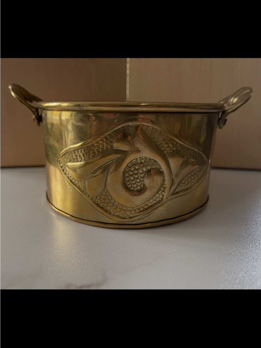 Handcrafted Floral Relief Brass Planter - Gold Finish